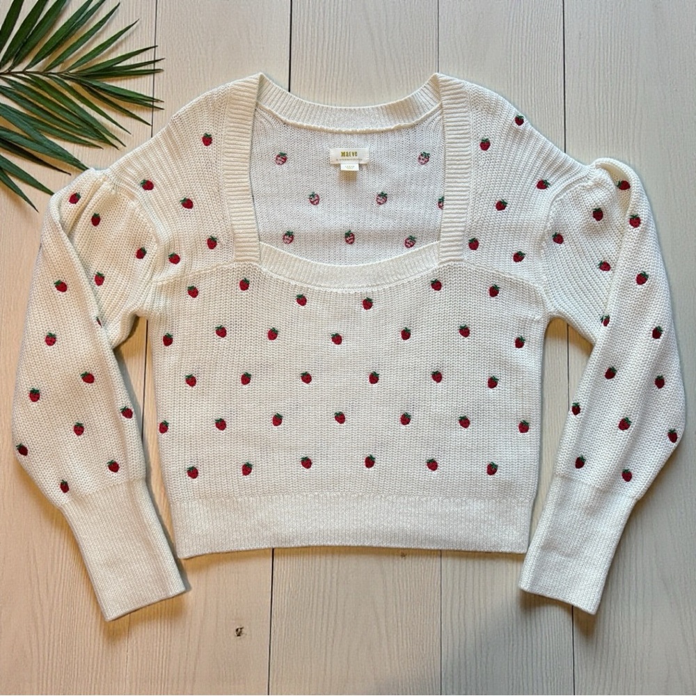MAEVE by Anthropologie Strawberry Embroidered Sweater – Size Large - Picture 2 of 13